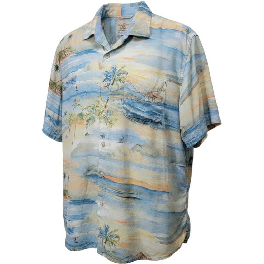 Tommy Bahama The Veracruz Cay Tropical Scenic Shirt Blue Viscose Mens Large